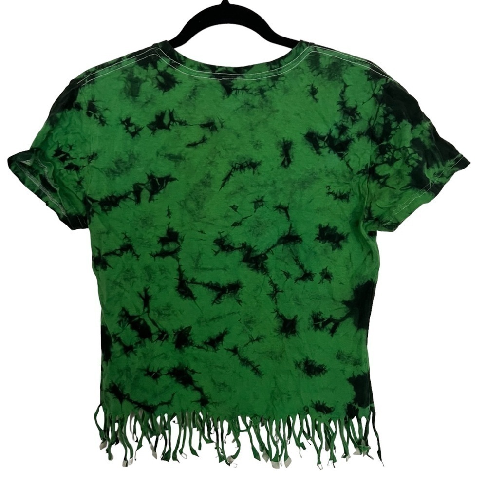 Yazbek Green Tie Dye Fringe Hem Mexico Resort Short Sleeve Crop Tee T Shirt - Picture 3 of 9
